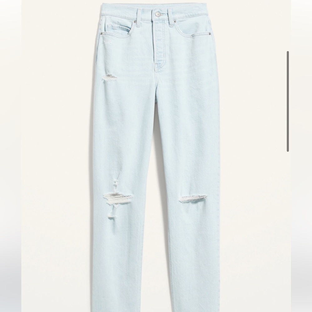Old navy curvy extra high-waisted button fly, straight ripped cut off jeans